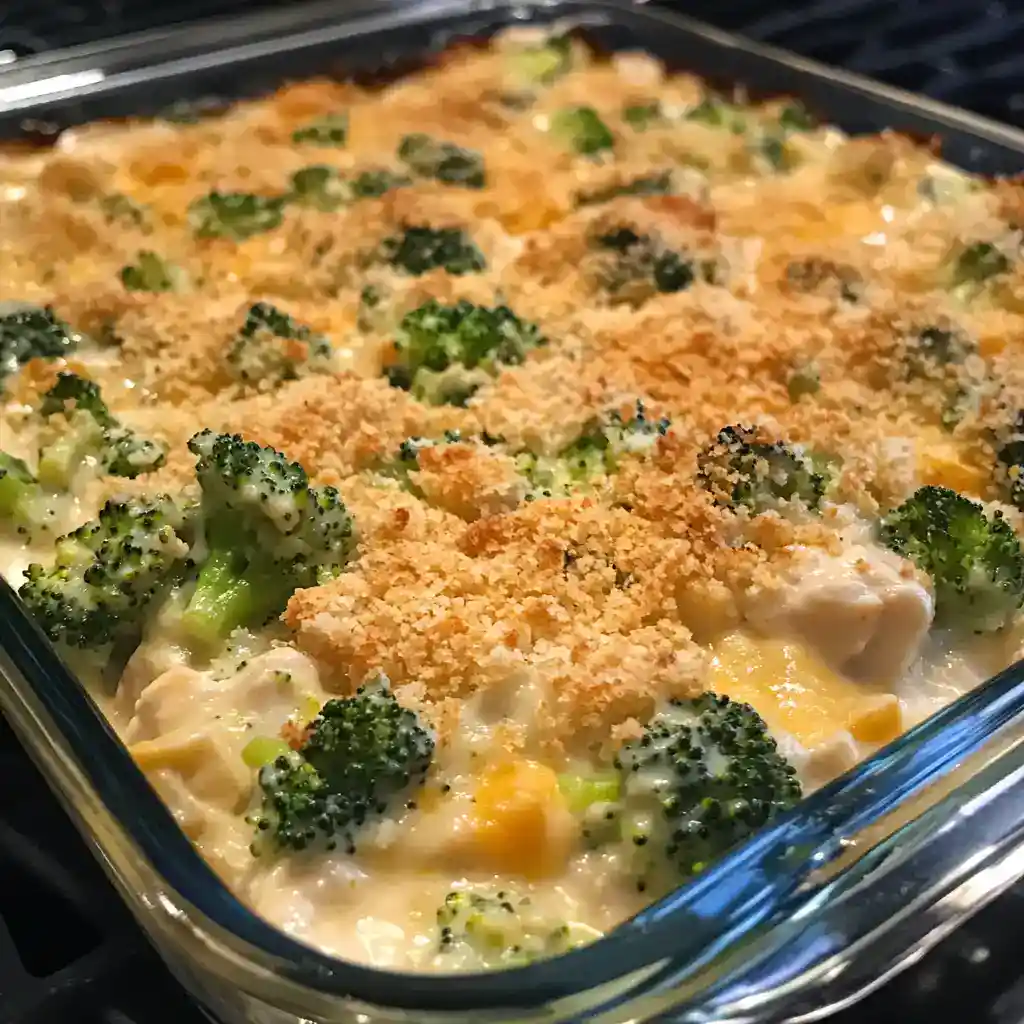 Delicious broccoli casserole baked with a golden, crispy breadcrumb topping, perfect for family dinners and holiday gatherings.