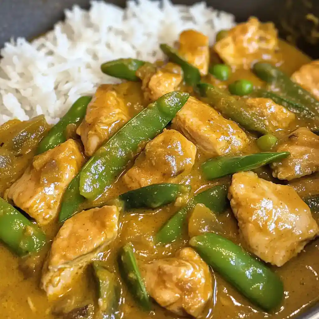 Delicious chicken and green bean stir-fry served with fluffy white rice, perfect for a quick and healthy meal.