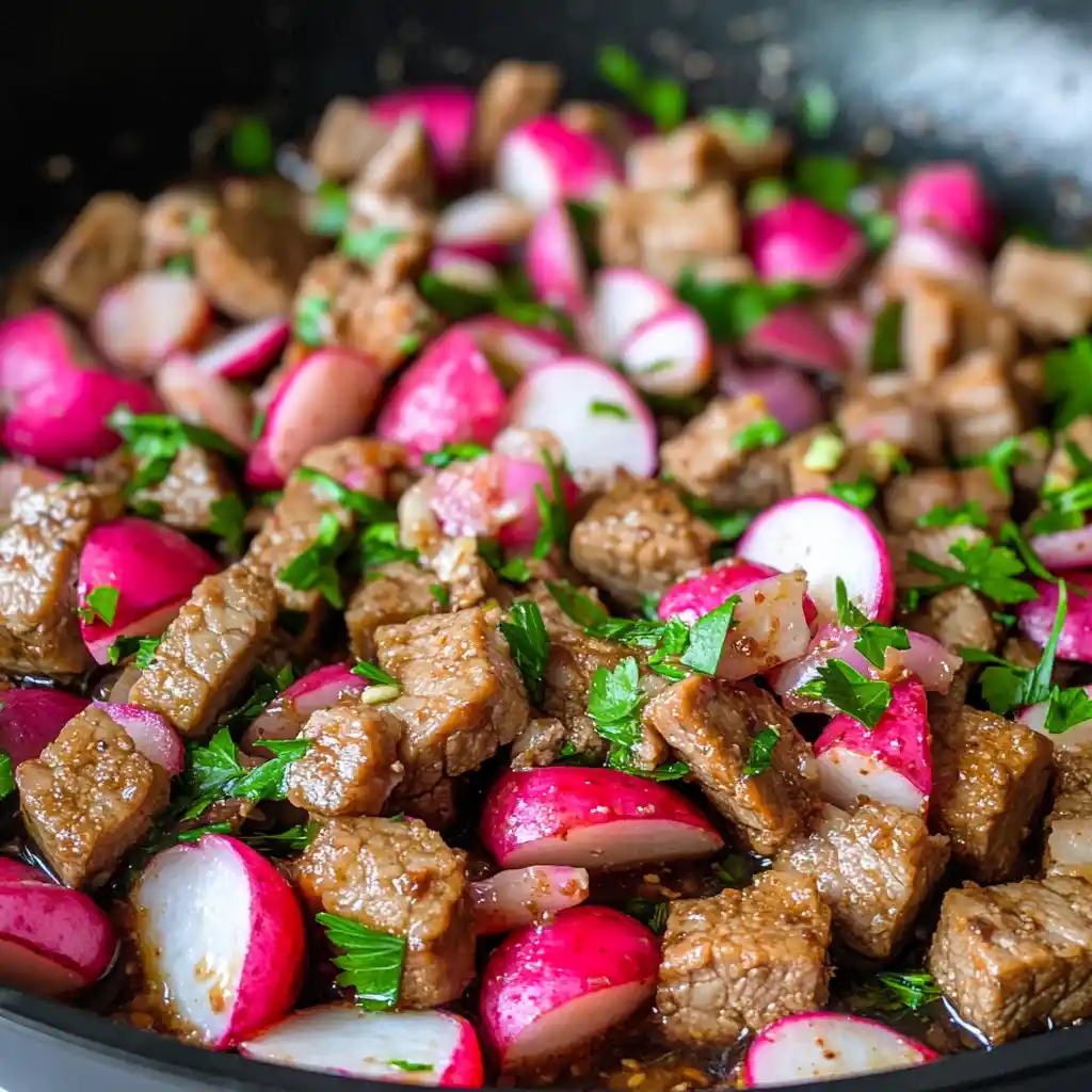 One-Pan Seitan with Radish and Amaranth