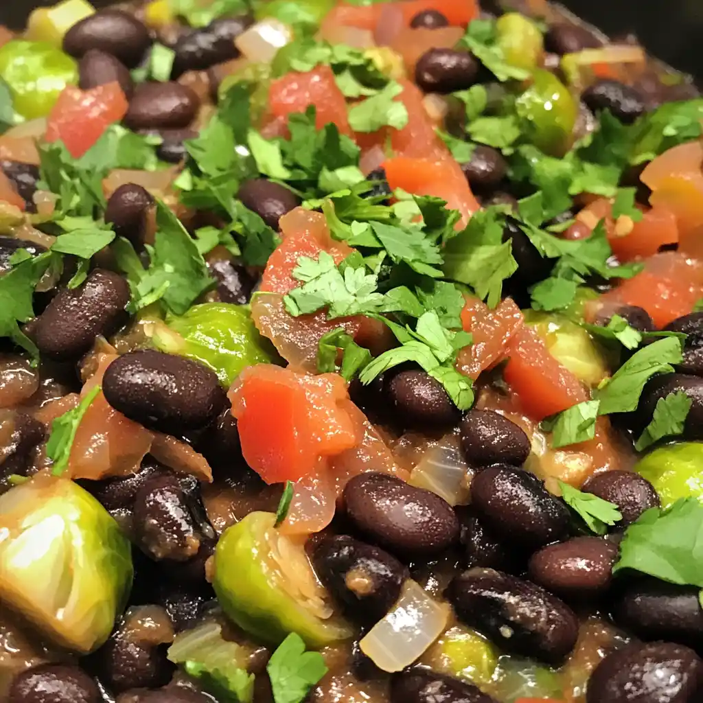 Slow-Cooked Black Beans with Brussels Sprouts