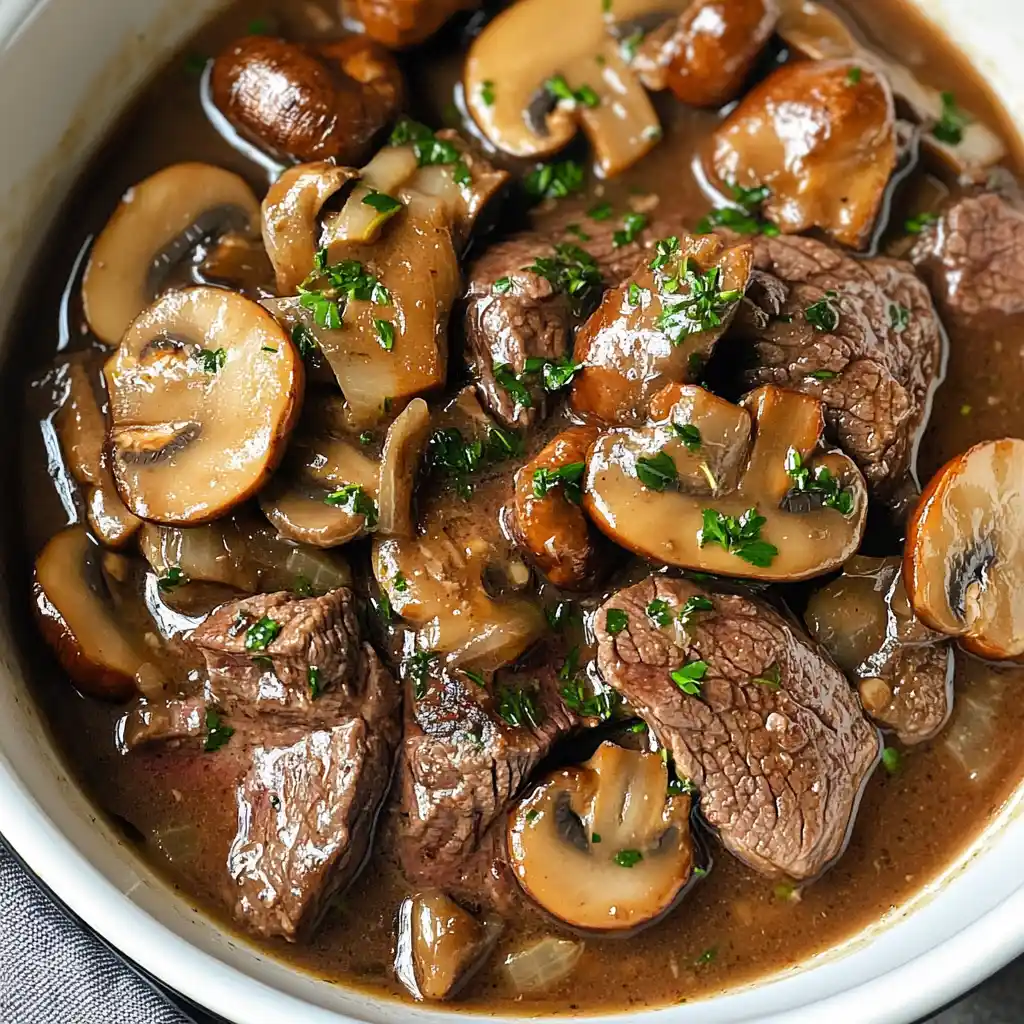 Slow-Cooked Steak with Mushrooms