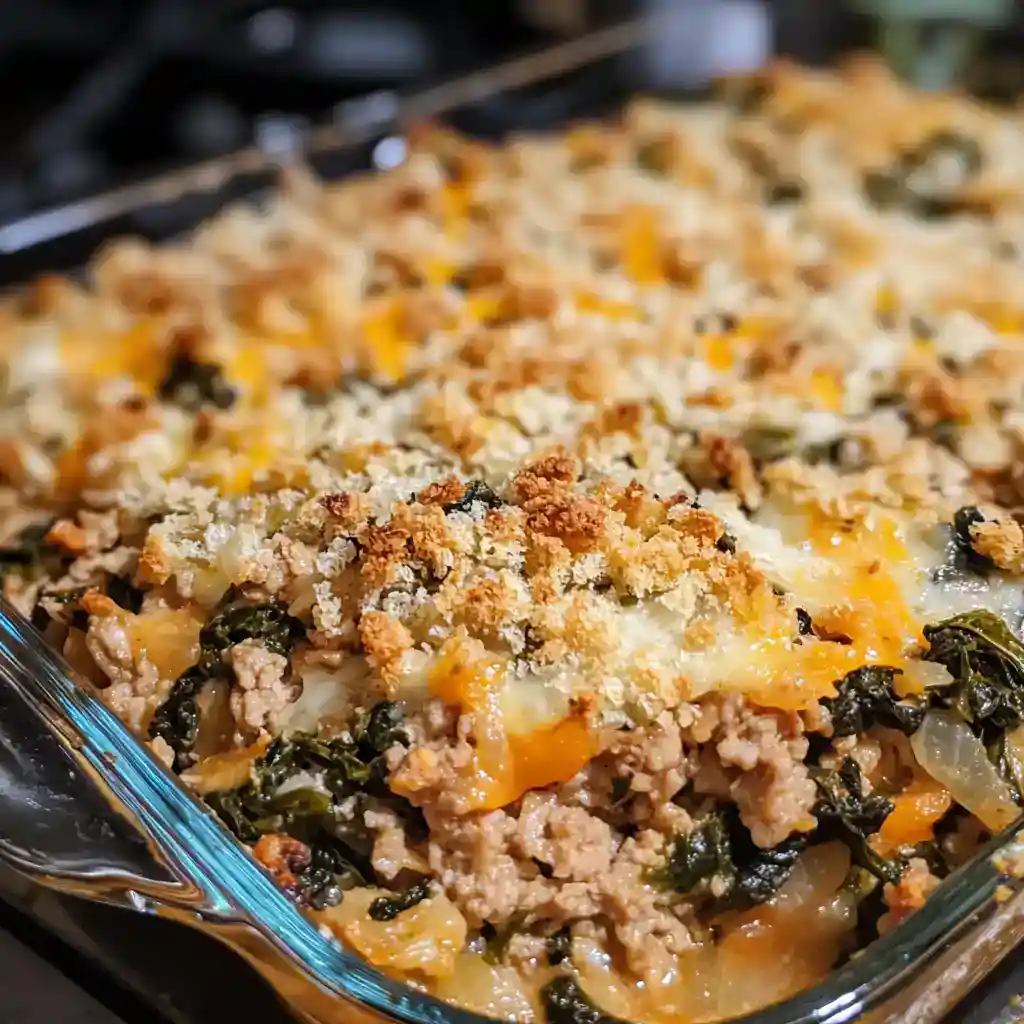 Delicious cheesy ground beef casserole with vegetables and crispy topping, perfect for family dinners and easy to prepare.